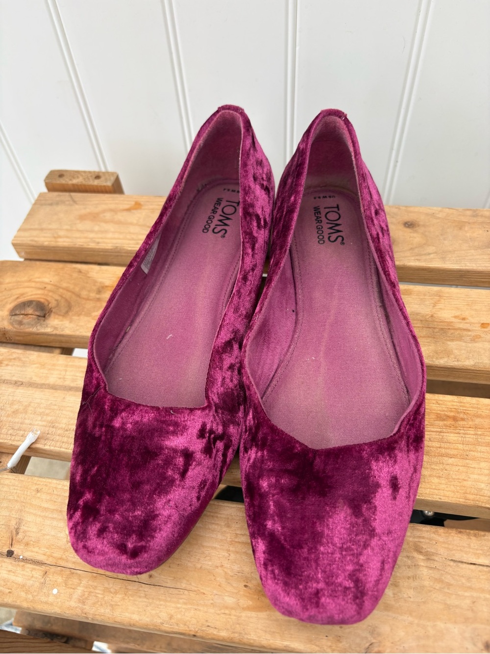 TOMS Velvet Ballet Flats in Berry